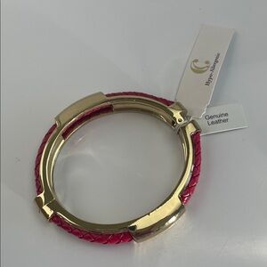 Charming Charlie Gold-Tone Bangle with Red Braided Leather
